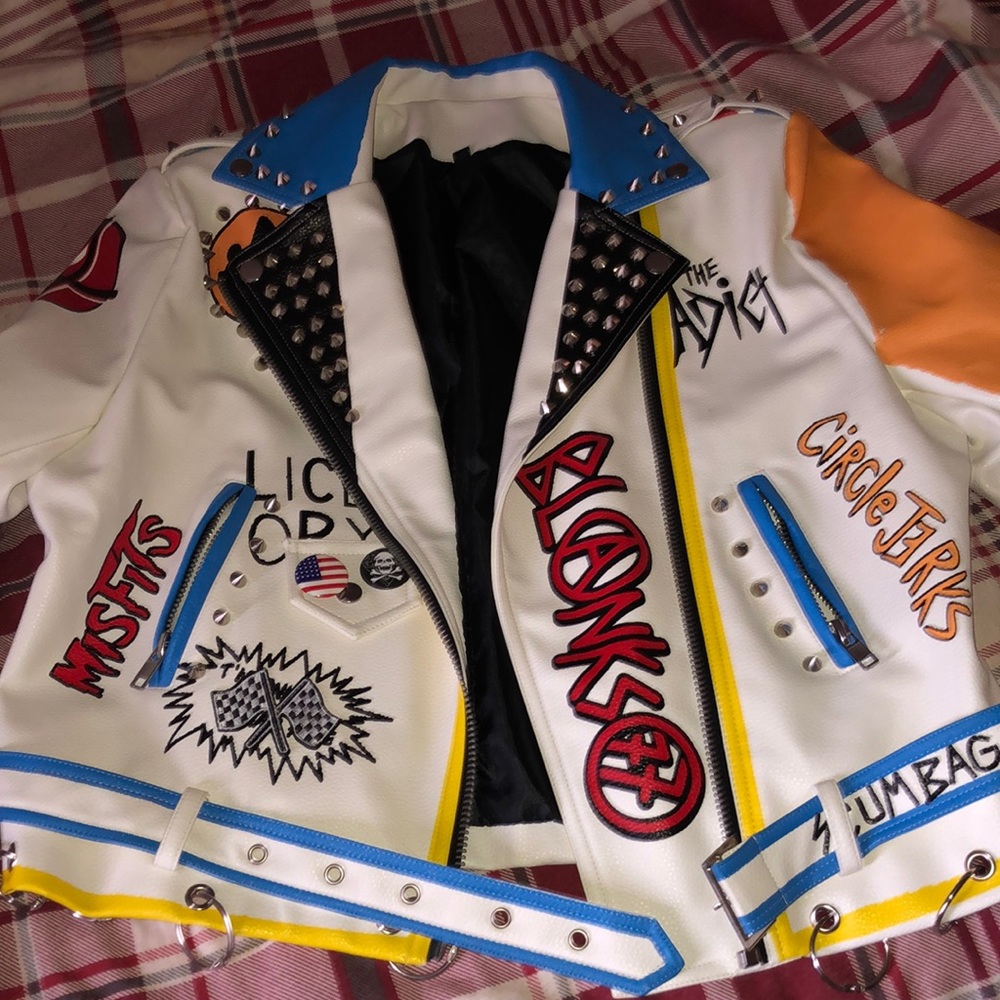 White leather graffiti jacket
